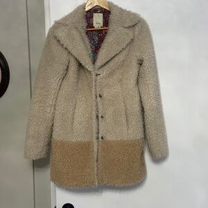 Anthropologie Elevenses Fira Sherpa Coat Size S Cream Tan Cozy Lined